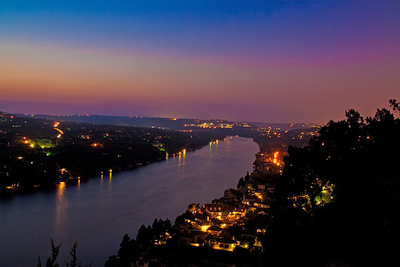 View at dusk of Lake Austin from Mount Bonnell, Austin, TX